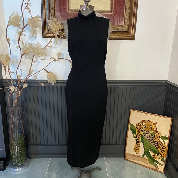 Good American Black Turtleneck Sleeveless Slit Sexy LBD Midi Dress Sz 3/L 🧡🎀 - Picture 3 of 14